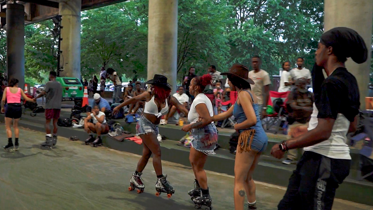 Group of women roller skating together